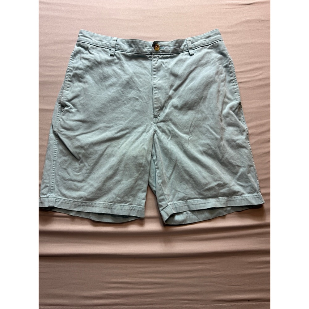 Chaps Mens Flat Front Chino Shorts Size 34 Light Green Blue Cotton Casual Summer